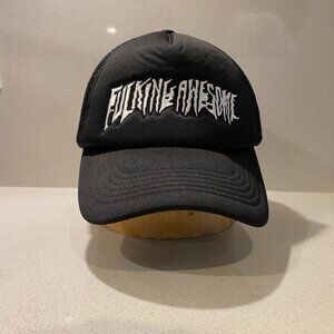 F*CKING AWESOME FA BLACK TRUCKER HAT PREOWNED  Stretched Stamp Mesh Snapback